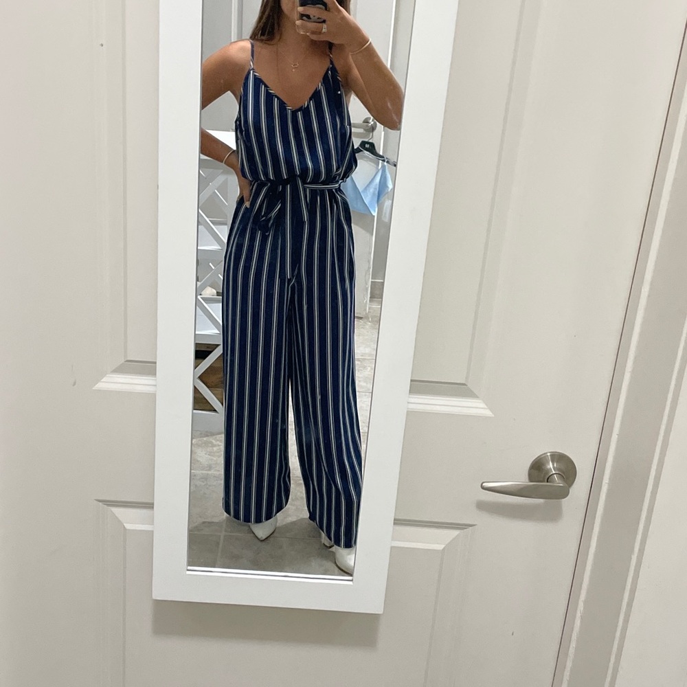 Navy Blue Striped Jumpsuit